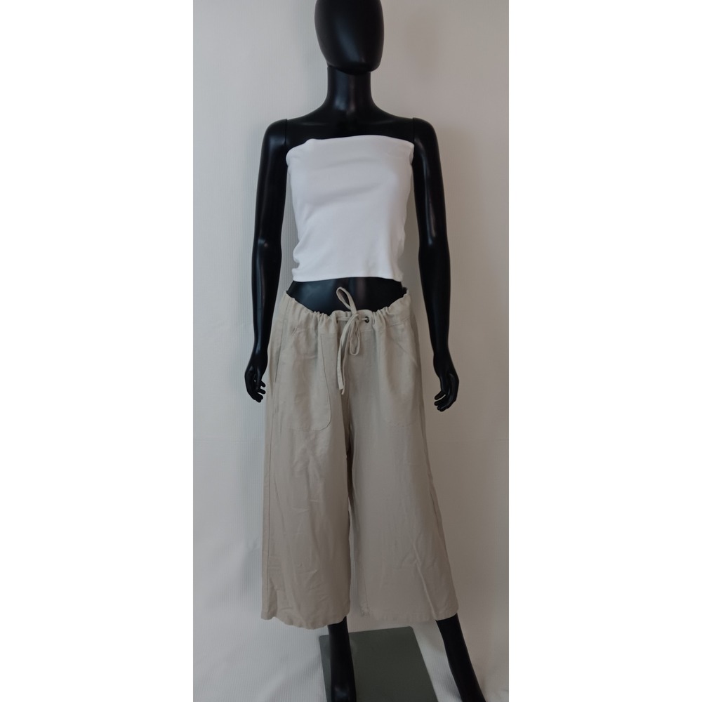 Naturals d&Co Womens Wide Leg Straight Pants Grey Flax Linen Blend Large